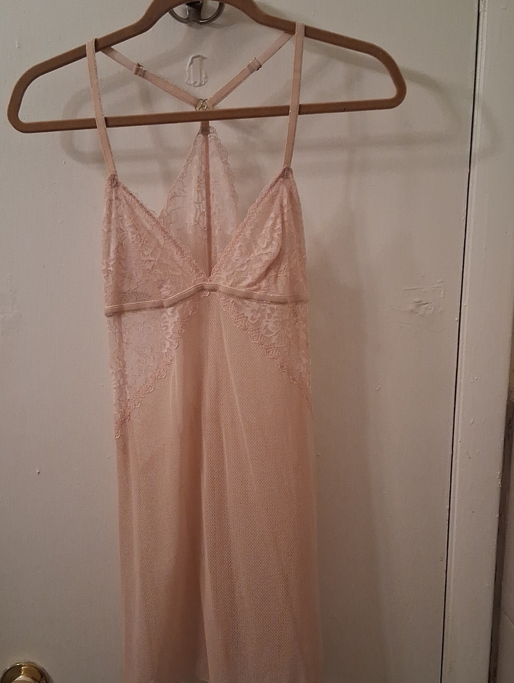 B Tempted Sheer Lace Slip Nightgown in Blush Pink